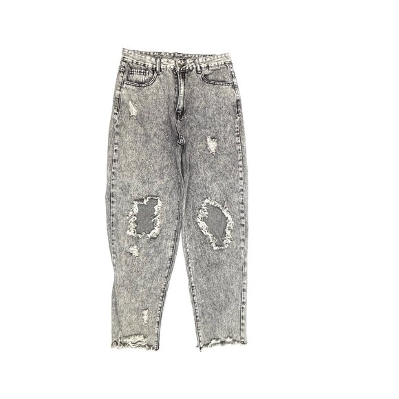 Shein Distressed Raw Hem Straight Leg Women's size L Acid Wash Black Denim jeans - Picture 1 of 4